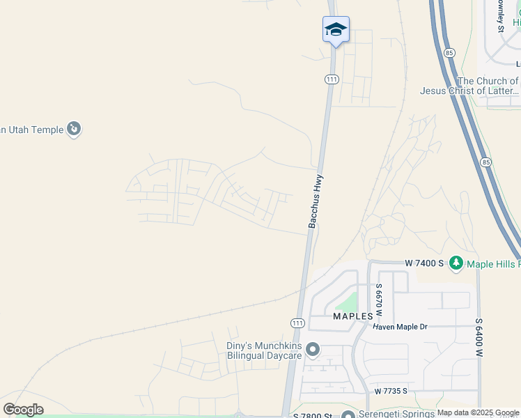 map of restaurants, bars, coffee shops, grocery stores, and more near 6969 West Hidden Hills Way in West Jordan