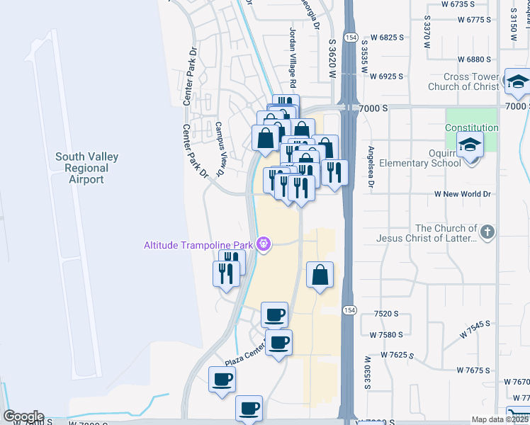 map of restaurants, bars, coffee shops, grocery stores, and more near Jordan Landing Boulevard in West Jordan