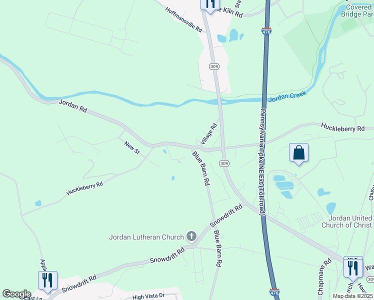 map of restaurants, bars, coffee shops, grocery stores, and more near 2194 Blue Barn Road in Lehigh County