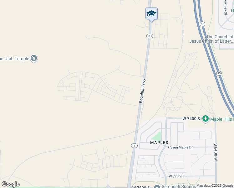 map of restaurants, bars, coffee shops, grocery stores, and more near 6973 West Hidden Hills Way in West Jordan