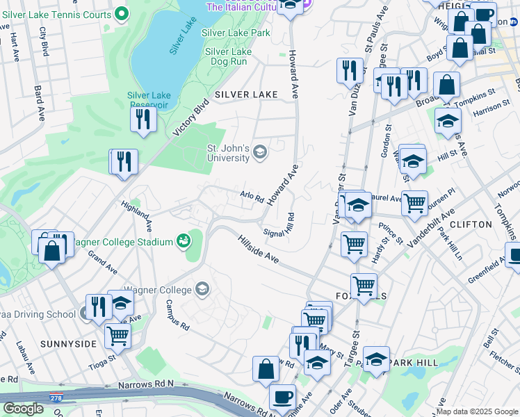 map of restaurants, bars, coffee shops, grocery stores, and more near in Staten Island