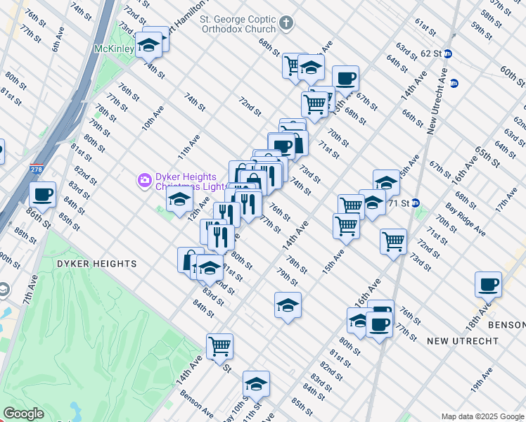 map of restaurants, bars, coffee shops, grocery stores, and more near 7613-7615 13th Avenue in Brooklyn