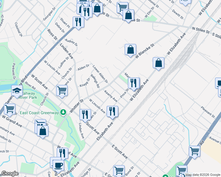 map of restaurants, bars, coffee shops, grocery stores, and more near 264 Donald Avenue in Rahway