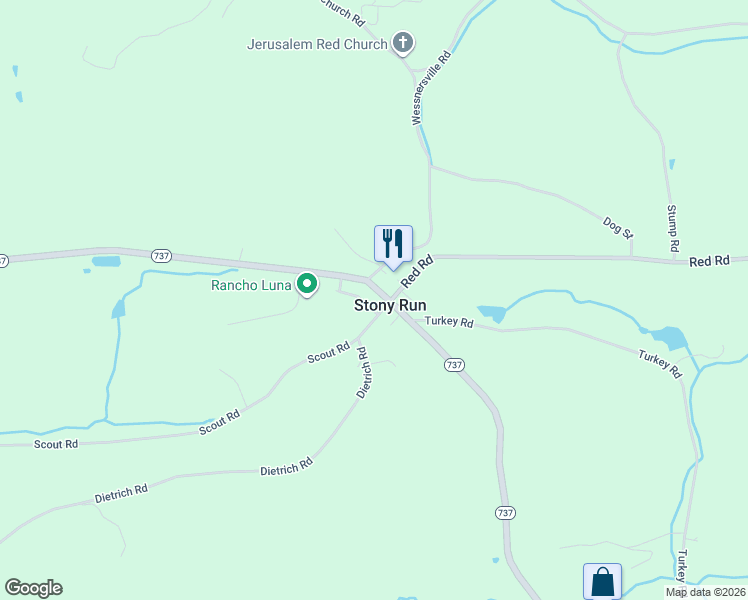map of restaurants, bars, coffee shops, grocery stores, and more near 2453 Pennsylvania 737 in Stony Run