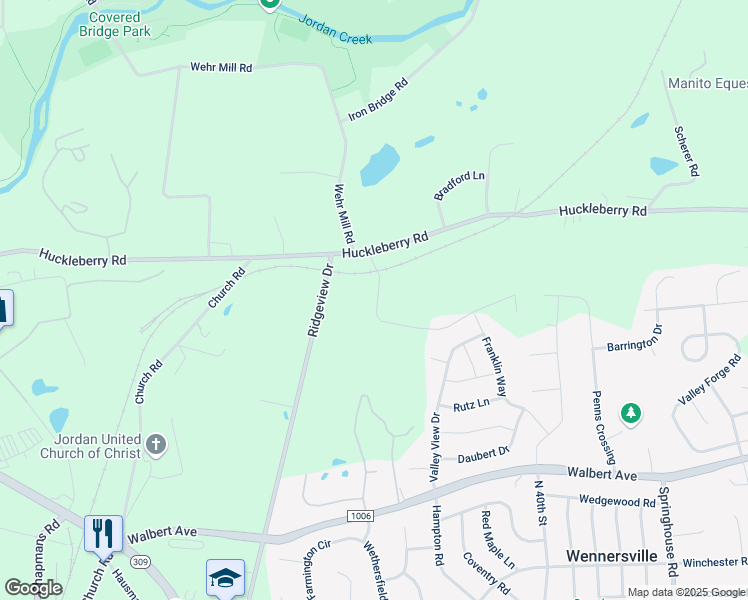 map of restaurants, bars, coffee shops, grocery stores, and more near 1994 Brickyard Road in Allentown