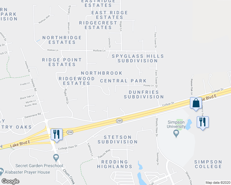 map of restaurants, bars, coffee shops, grocery stores, and more near 801 Rincon Way in Redding