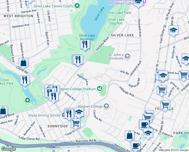 map of restaurants, bars, coffee shops, grocery stores, and more near 926 Victory Boulevard in Staten Island
