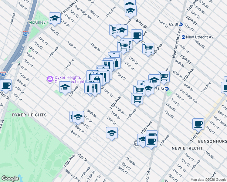map of restaurants, bars, coffee shops, grocery stores, and more near in Brooklyn