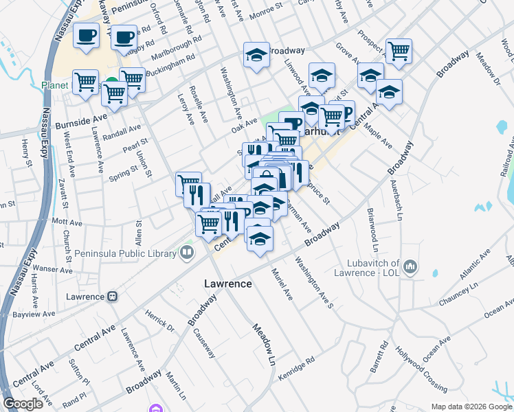 map of restaurants, bars, coffee shops, grocery stores, and more near 385 Mulry Lane in Lawrence