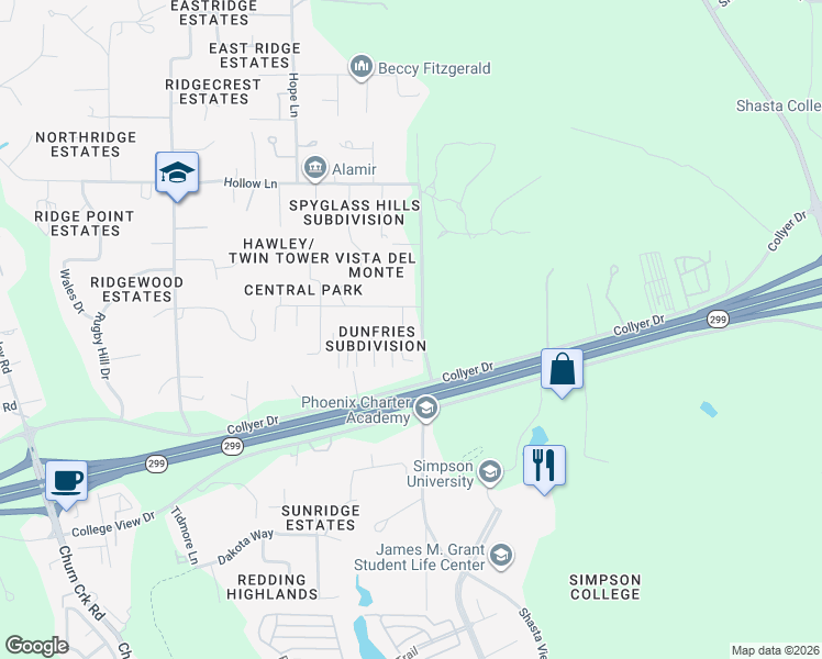 map of restaurants, bars, coffee shops, grocery stores, and more near 869 Cally Court in Redding