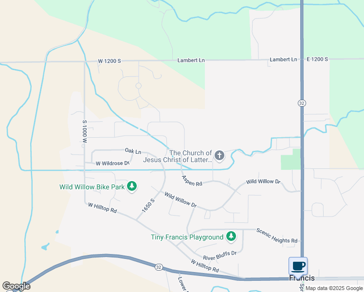 map of restaurants, bars, coffee shops, grocery stores, and more near 597 Spruce Way in Francis