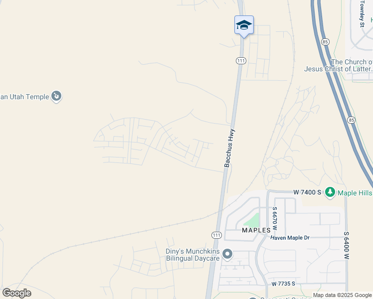 map of restaurants, bars, coffee shops, grocery stores, and more near 6988 West Hidden Hills Way in West Jordan