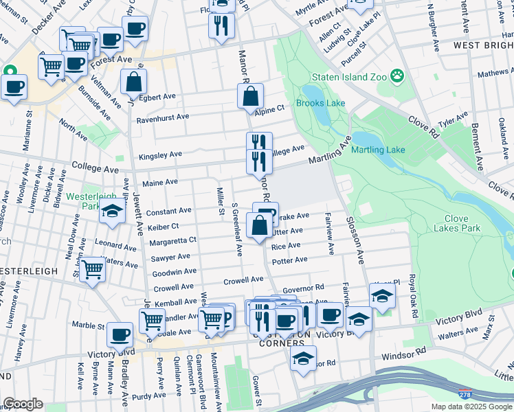 map of restaurants, bars, coffee shops, grocery stores, and more near 10 Merriman Avenue in Staten Island