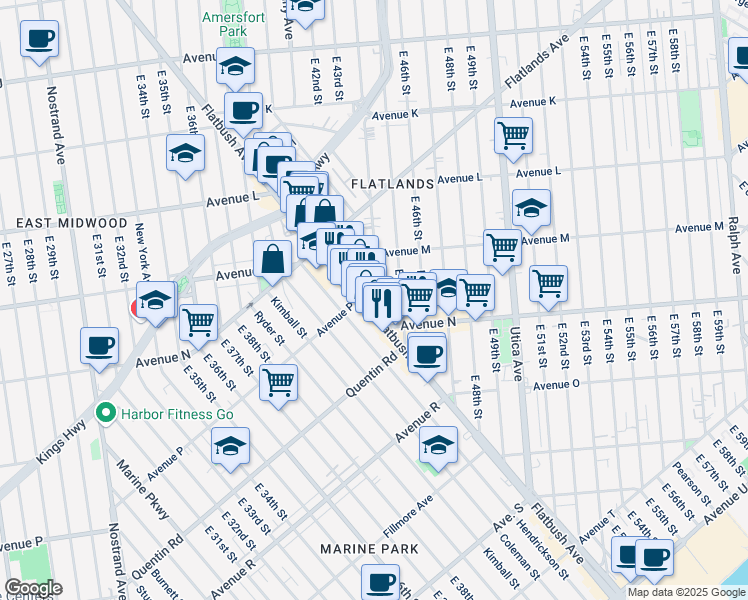 map of restaurants, bars, coffee shops, grocery stores, and more near 2049 Flatbush Avenue in Brooklyn