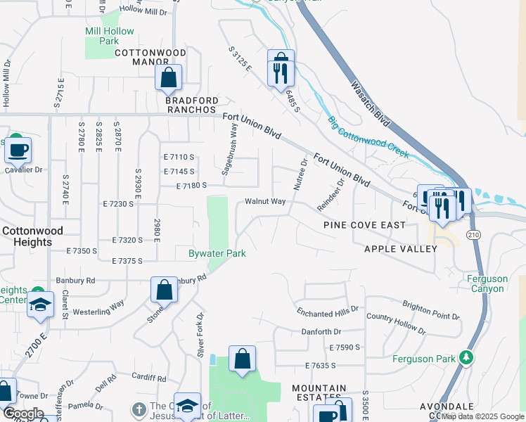 map of restaurants, bars, coffee shops, grocery stores, and more near 3217 East Nutree Drive in Cottonwood Heights