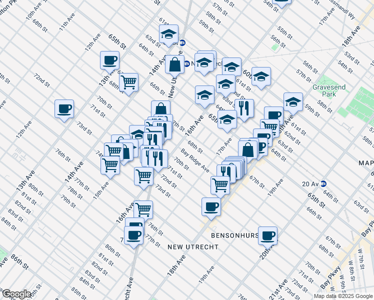 map of restaurants, bars, coffee shops, grocery stores, and more near 6805 16th Avenue in Brooklyn