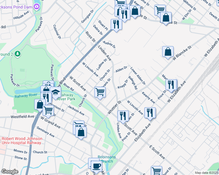 map of restaurants, bars, coffee shops, grocery stores, and more near 515 Linden Avenue in Rahway