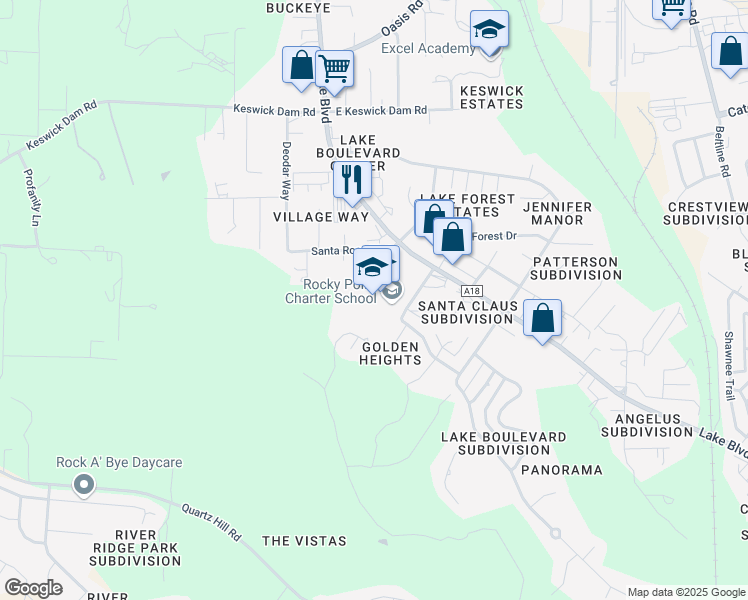 map of restaurants, bars, coffee shops, grocery stores, and more near 3500 Tamarack Drive in Redding