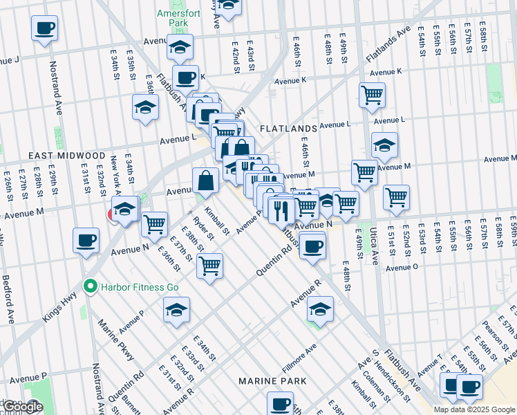 map of restaurants, bars, coffee shops, grocery stores, and more near 2049 Flatbush Avenue in Brooklyn