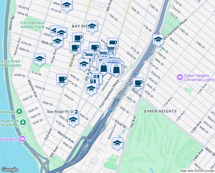 map of restaurants, bars, coffee shops, grocery stores, and more near 519 88th Street in Brooklyn