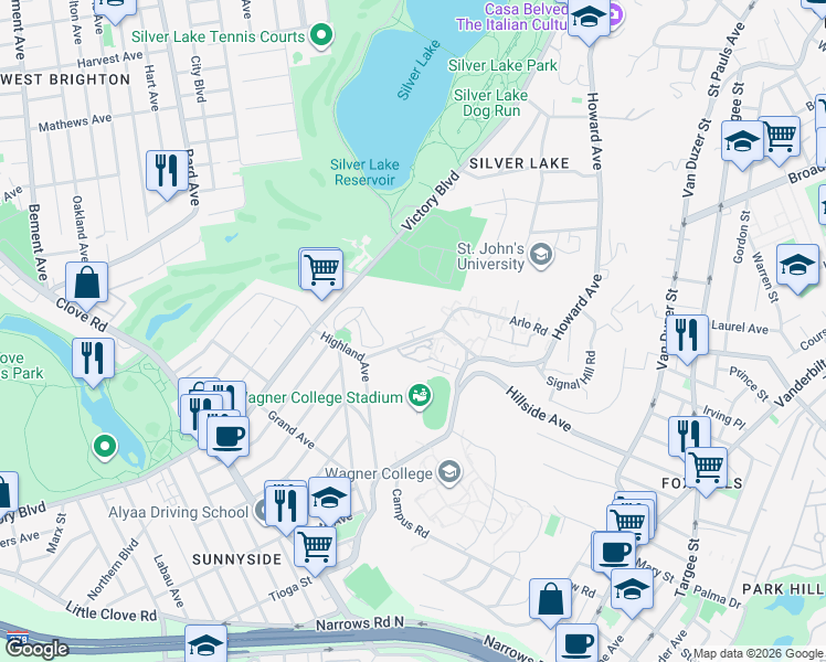 map of restaurants, bars, coffee shops, grocery stores, and more near 155 Arlo Road in Staten Island