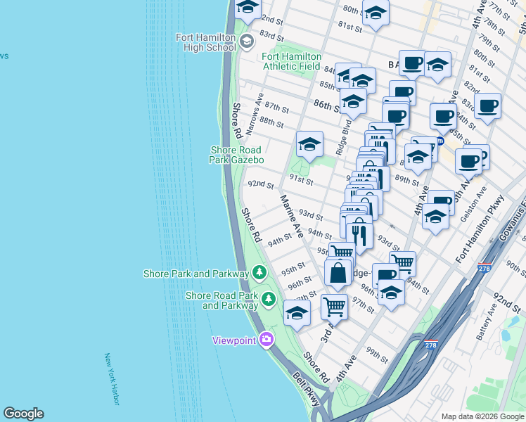 map of restaurants, bars, coffee shops, grocery stores, and more near 61 Oliver Street in Brooklyn