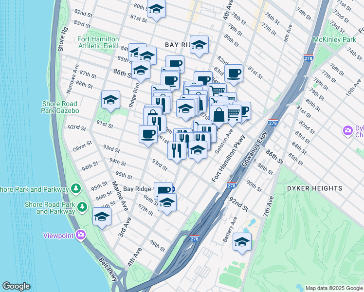 map of restaurants, bars, coffee shops, grocery stores, and more near in Brooklyn