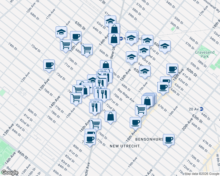 map of restaurants, bars, coffee shops, grocery stores, and more near 1564 Bay Ridge Avenue in Brooklyn