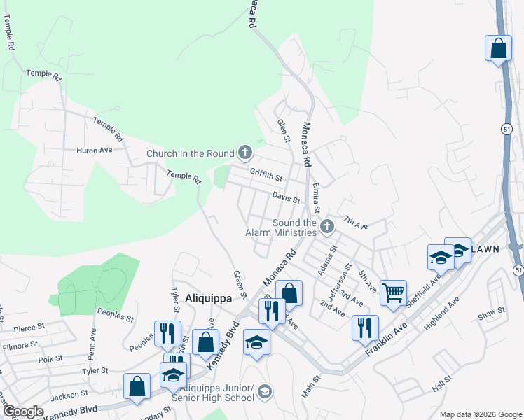 map of restaurants, bars, coffee shops, grocery stores, and more near 317 Todd Street in Aliquippa