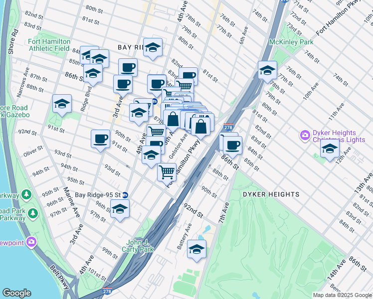 map of restaurants, bars, coffee shops, grocery stores, and more near 8646 Fort Hamilton Parkway in Brooklyn