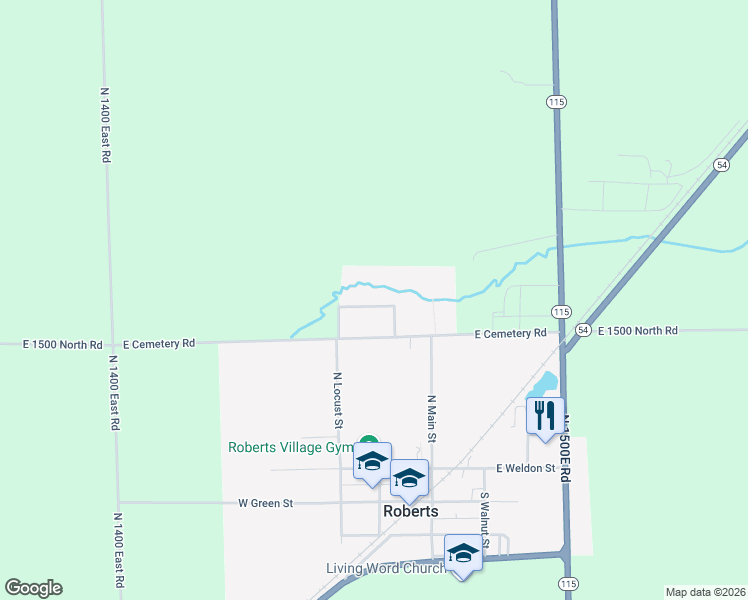 map of restaurants, bars, coffee shops, grocery stores, and more near 204 Hickory Drive in Roberts