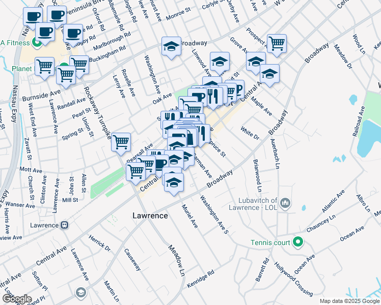 map of restaurants, bars, coffee shops, grocery stores, and more near 416 Central Avenue in Cedarhurst