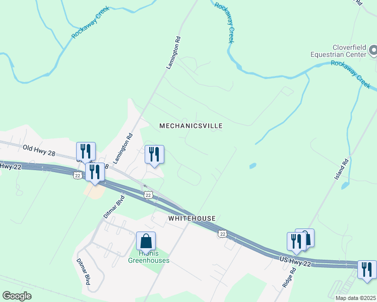 map of restaurants, bars, coffee shops, grocery stores, and more near 9 South Ryland Road in Readington Township