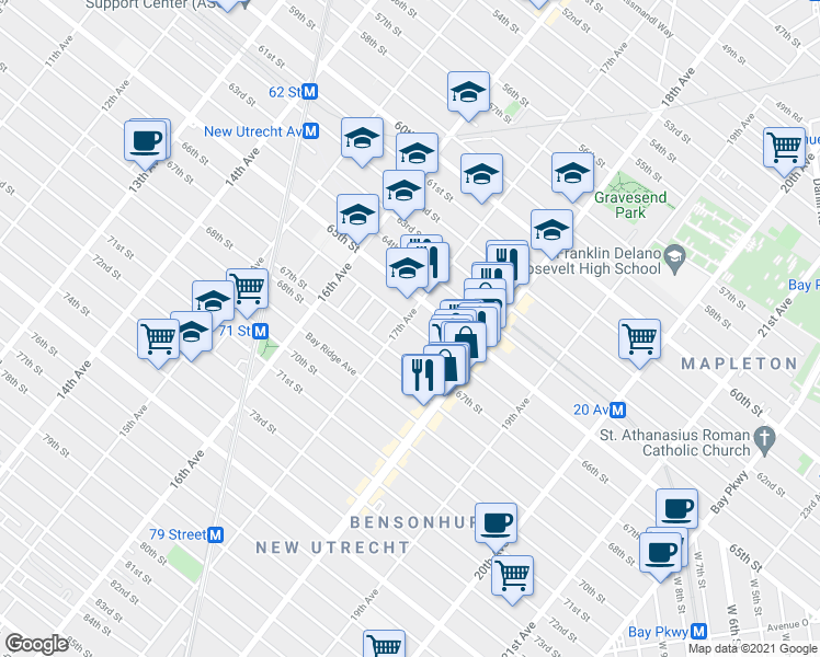 map of restaurants, bars, coffee shops, grocery stores, and more near in Brooklyn