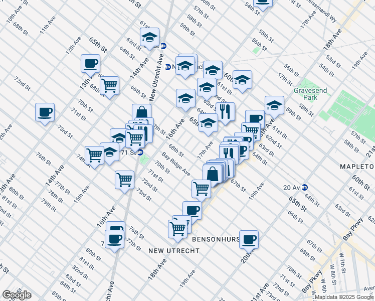map of restaurants, bars, coffee shops, grocery stores, and more near 6636 Cameron Court in Brooklyn
