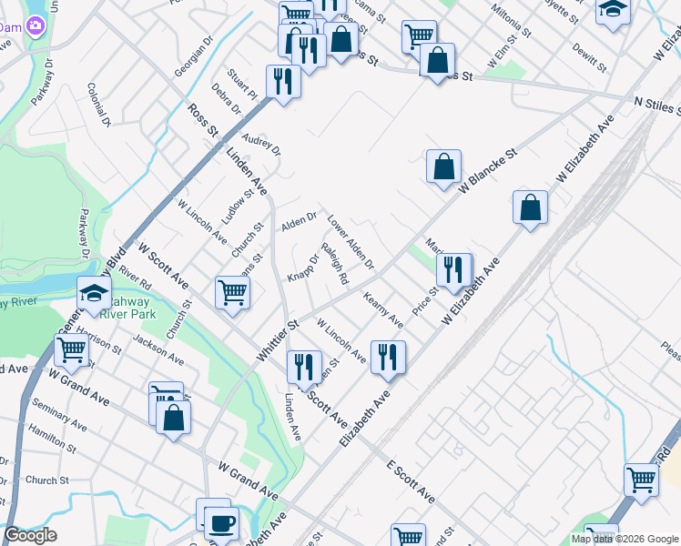 map of restaurants, bars, coffee shops, grocery stores, and more near 386 Raleigh Road in Rahway
