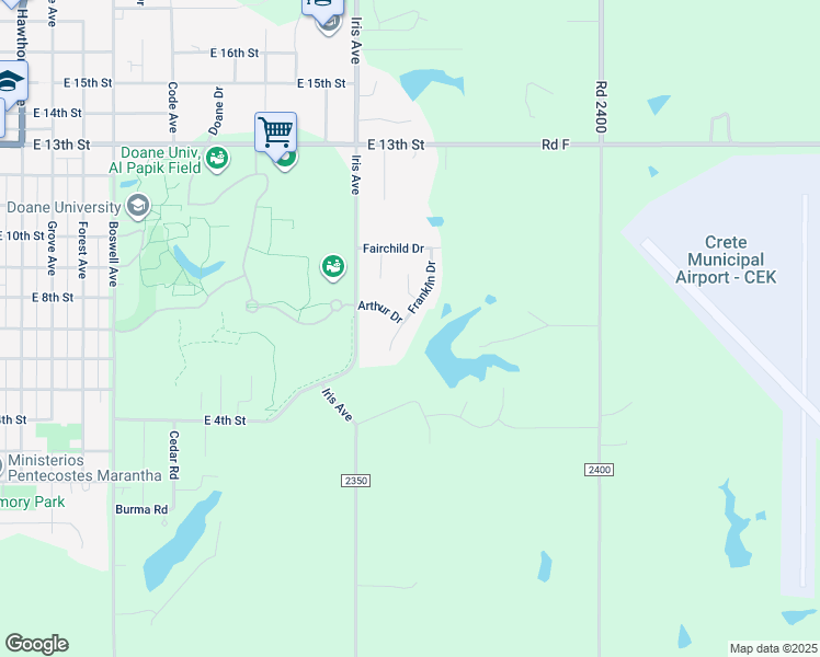 map of restaurants, bars, coffee shops, grocery stores, and more near 1860 Arthur Drive in Crete