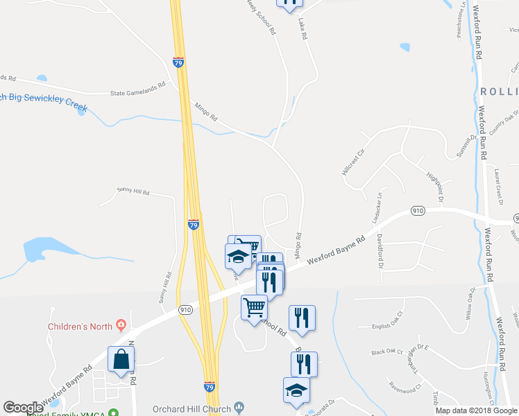 map of restaurants, bars, coffee shops, grocery stores, and more near 337 Marshall Heights Drive in Wexford