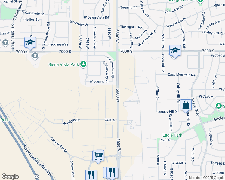 map of restaurants, bars, coffee shops, grocery stores, and more near in West Jordan