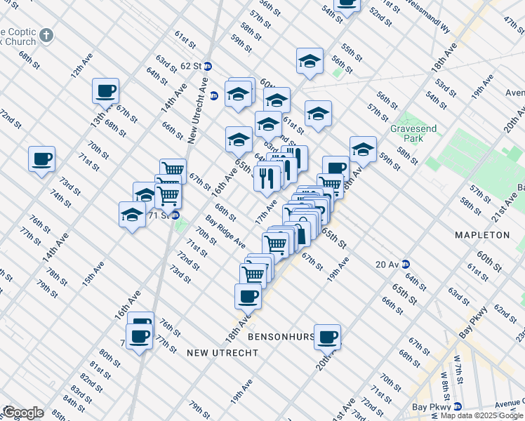 map of restaurants, bars, coffee shops, grocery stores, and more near in Brooklyn
