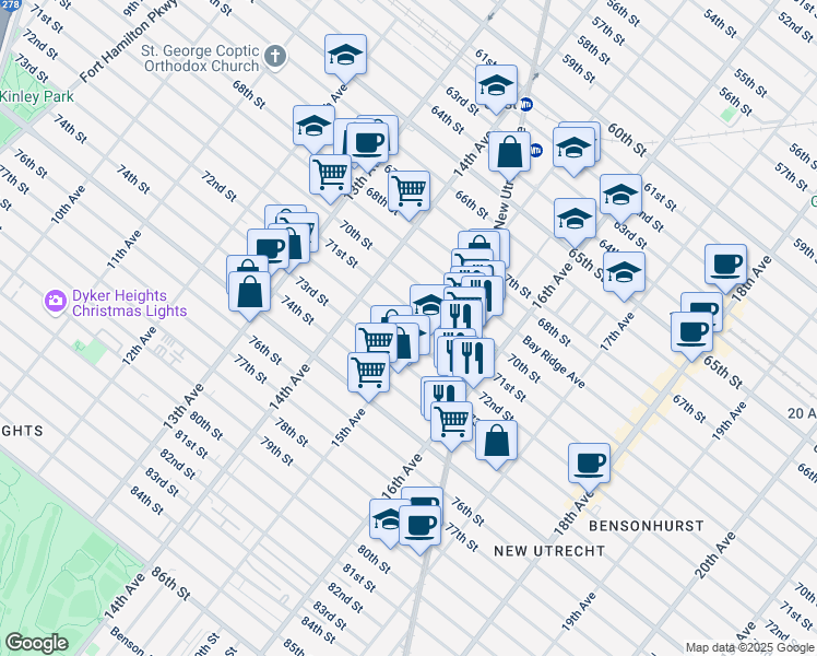 map of restaurants, bars, coffee shops, grocery stores, and more near 7102 15th Avenue in Brooklyn