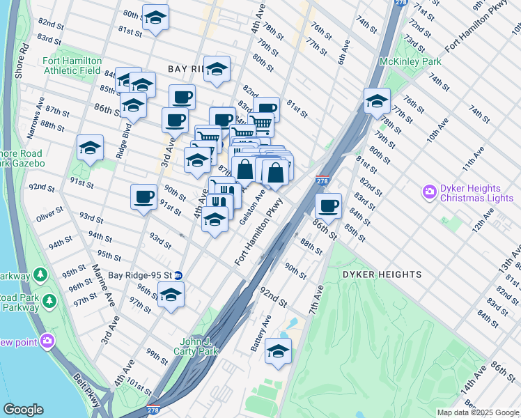 map of restaurants, bars, coffee shops, grocery stores, and more near 519 88th Street in Brooklyn