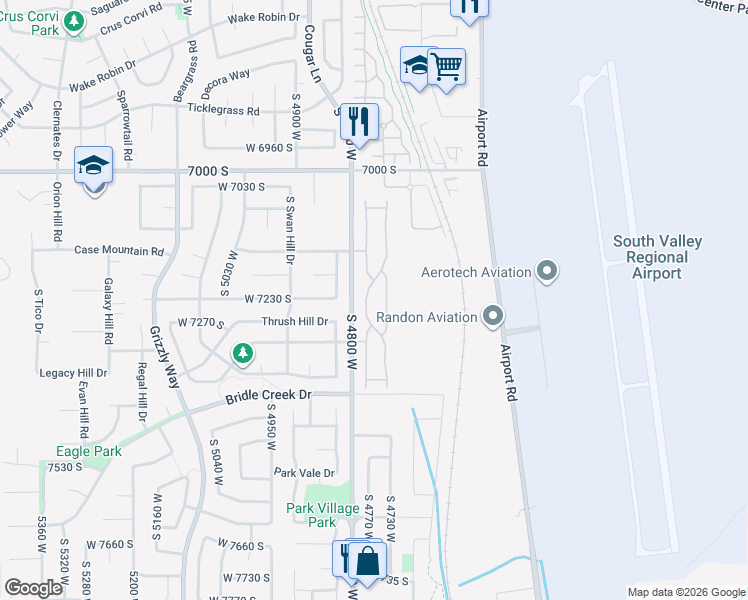 map of restaurants, bars, coffee shops, grocery stores, and more near 7237 Brittany Town Drive in West Jordan