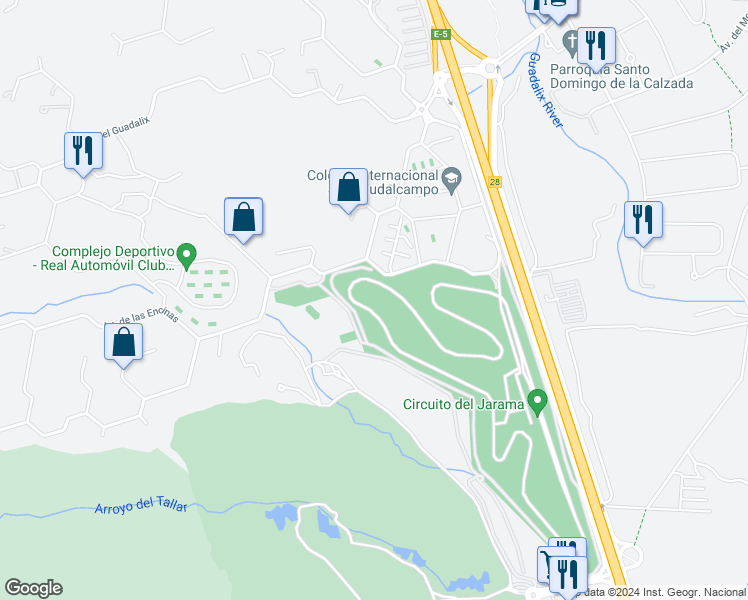 map of restaurants, bars, coffee shops, grocery stores, and more near km 28 A-1 in San Sebastián de los Reyes
