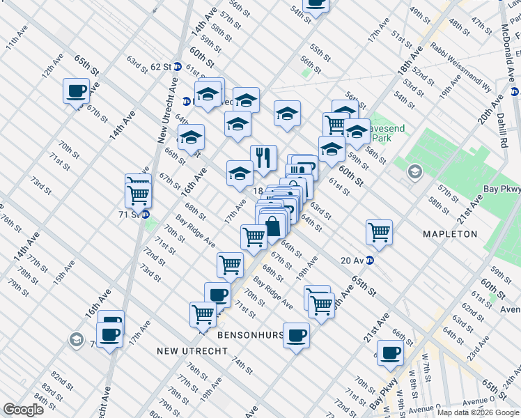 map of restaurants, bars, coffee shops, grocery stores, and more near in Brooklyn