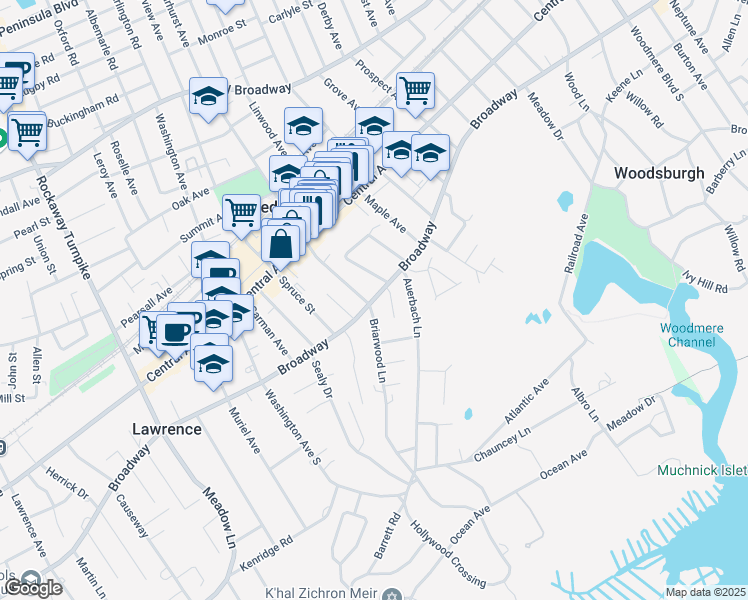 map of restaurants, bars, coffee shops, grocery stores, and more near 541 Broadway in Lawrence