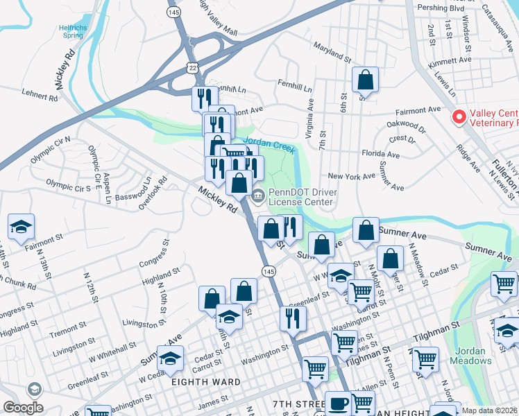 map of restaurants, bars, coffee shops, grocery stores, and more near 1101 Macarthur Road in Whitehall