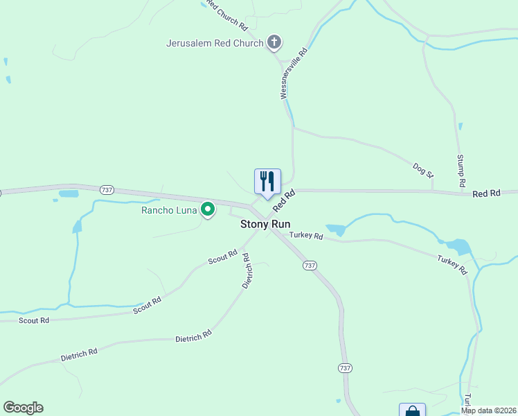 map of restaurants, bars, coffee shops, grocery stores, and more near 2453 Pennsylvania 737 in Stony Run