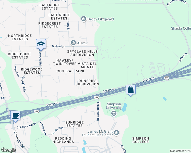 map of restaurants, bars, coffee shops, grocery stores, and more near 881 Cally Court in Redding