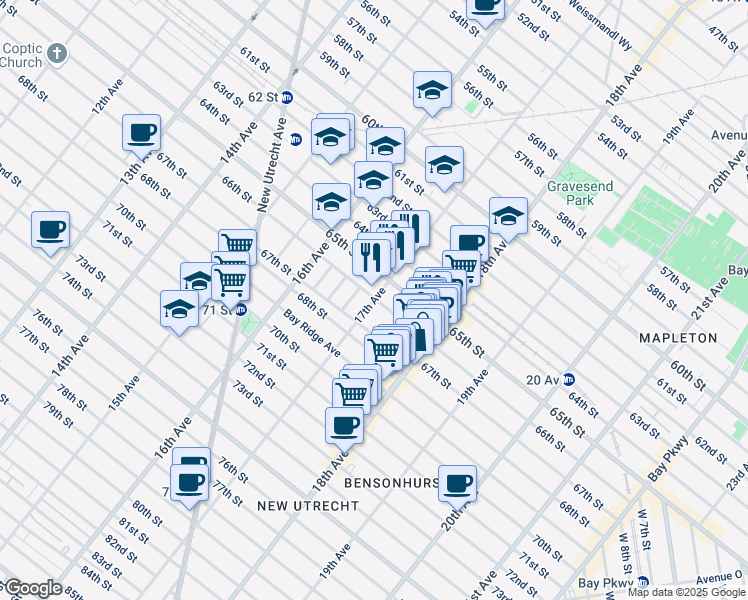 map of restaurants, bars, coffee shops, grocery stores, and more near in Brooklyn